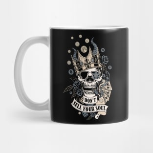 Don't sell your soul. A Vintage Smoking Skull with Money, Playing Cards, Dice, Horns, Crown and Roses Mug